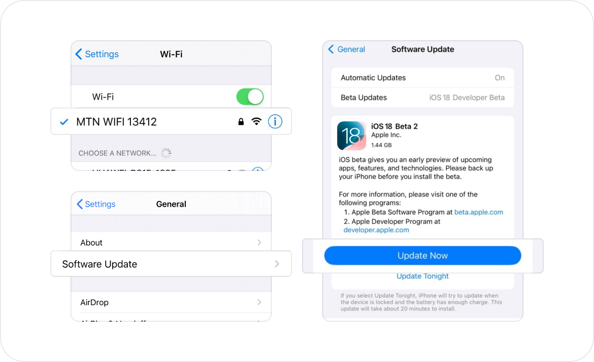 Click the Upgrade iOS module and connect your phone to your computer using Wifi to update to iOS 18