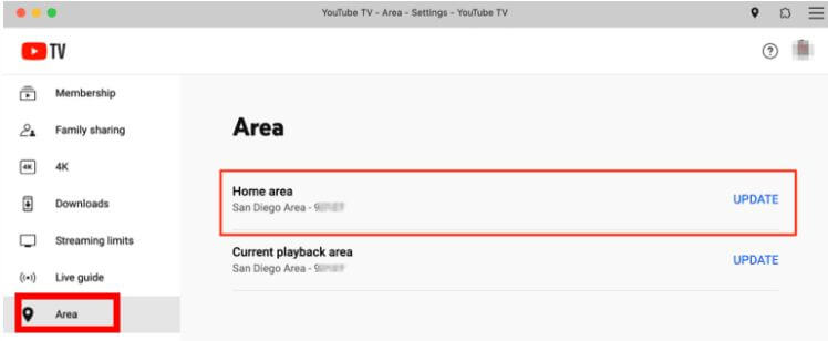 change youtube tv home location