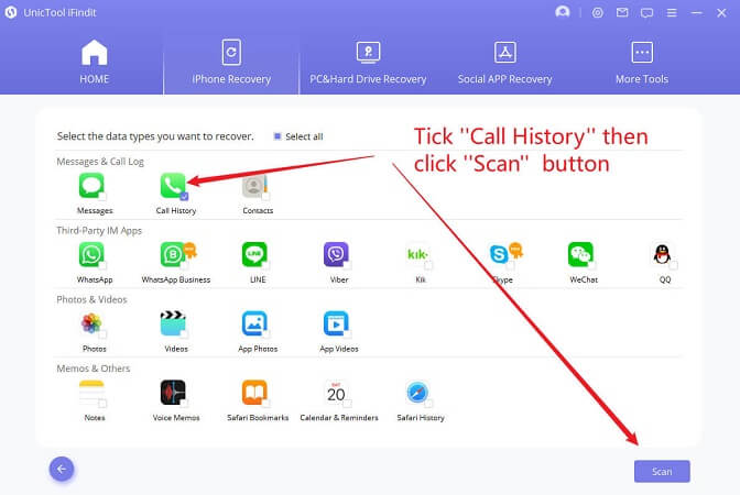 choose scan call history