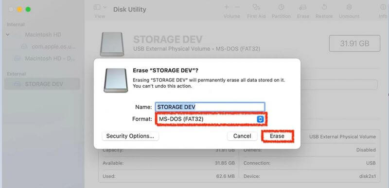 format usb drive to fat32 on mac