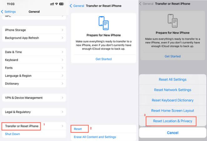 reset location and privacy settings