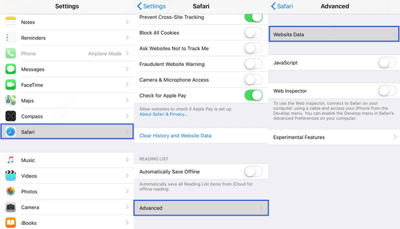 restore Safari history from settings