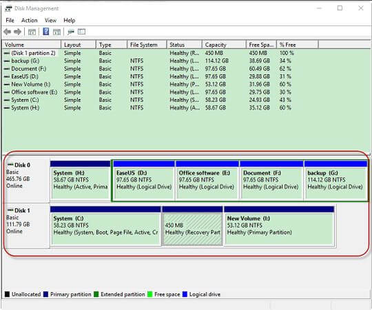 screenshort of disk management