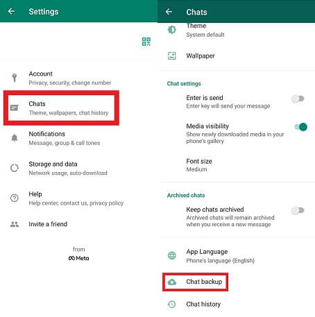 back up whatsapp on settings