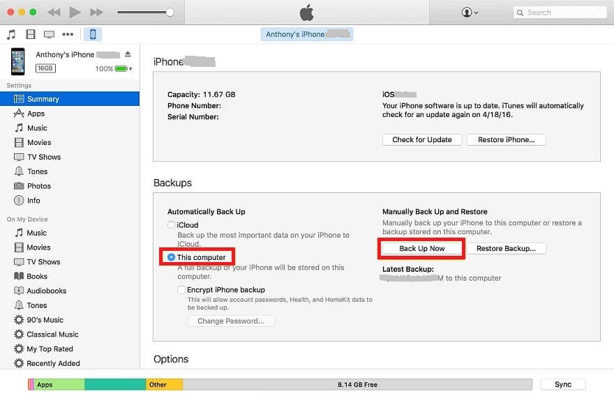 backup with itunes steps