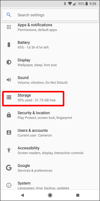 check storage on android