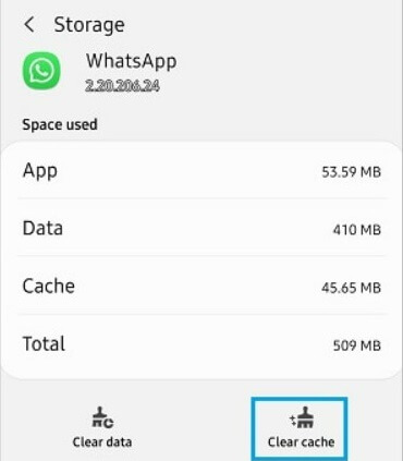 Clear WhatsApp Cache