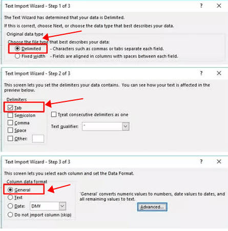 Use Excel Text Import Wizard to export WhatsApp chats