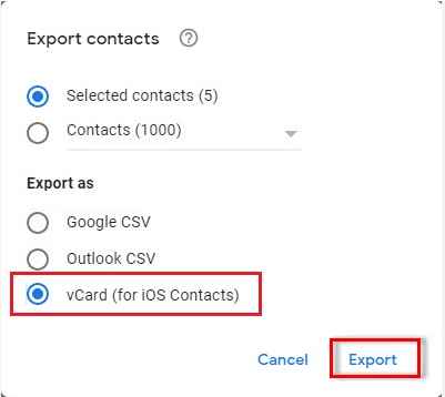export gmail contacts to vcard