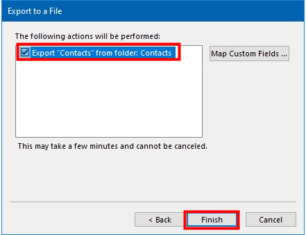 finish outlook contacts export.