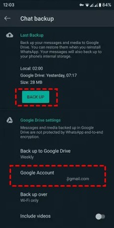 Backup WhatsApp in Google Drive