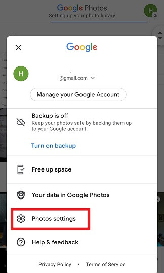 google drive photo settings