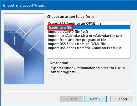 outlook export to a file