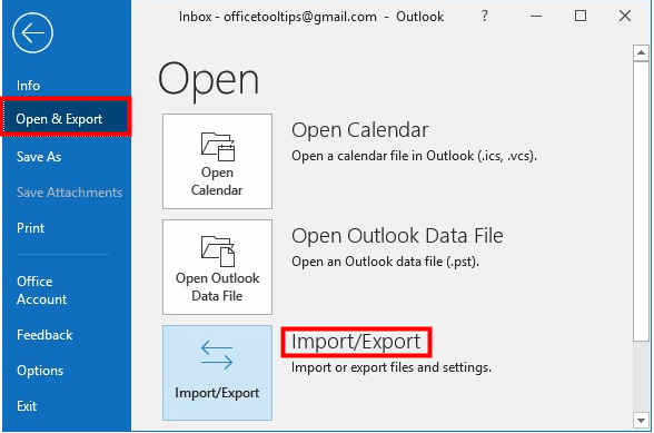outlook import and export