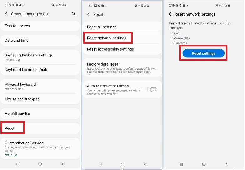 reset network settings android