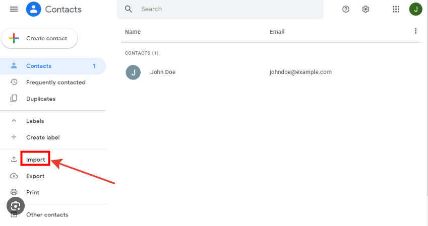 select import on gmail