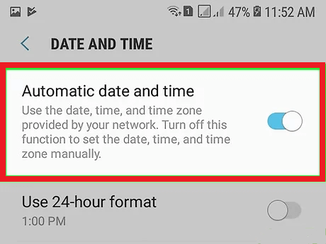 set automatic date and time on phone