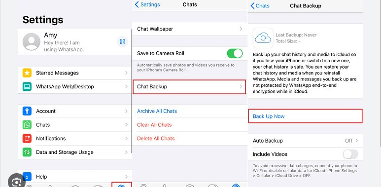 whatsapp backup now to icloud via setting