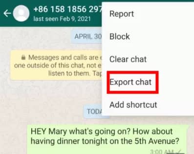 whatsapp chat export