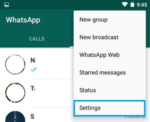 WhatsApp right corner setting