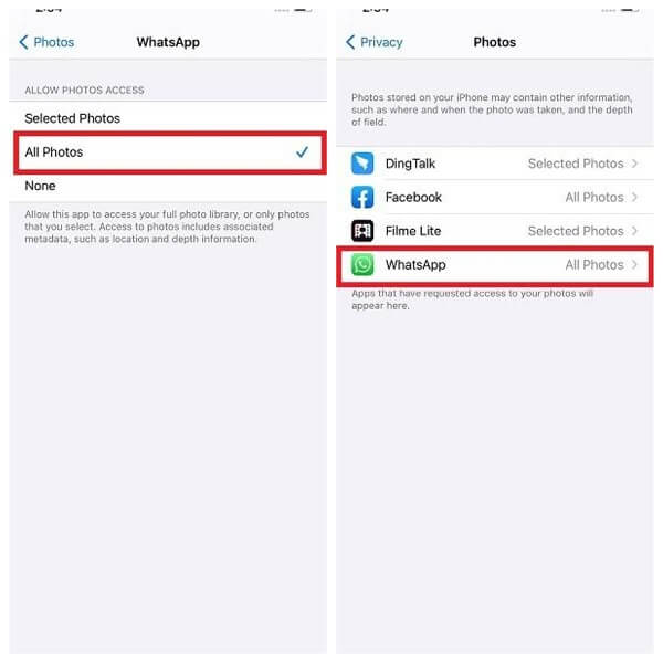 whatsapp photos settings