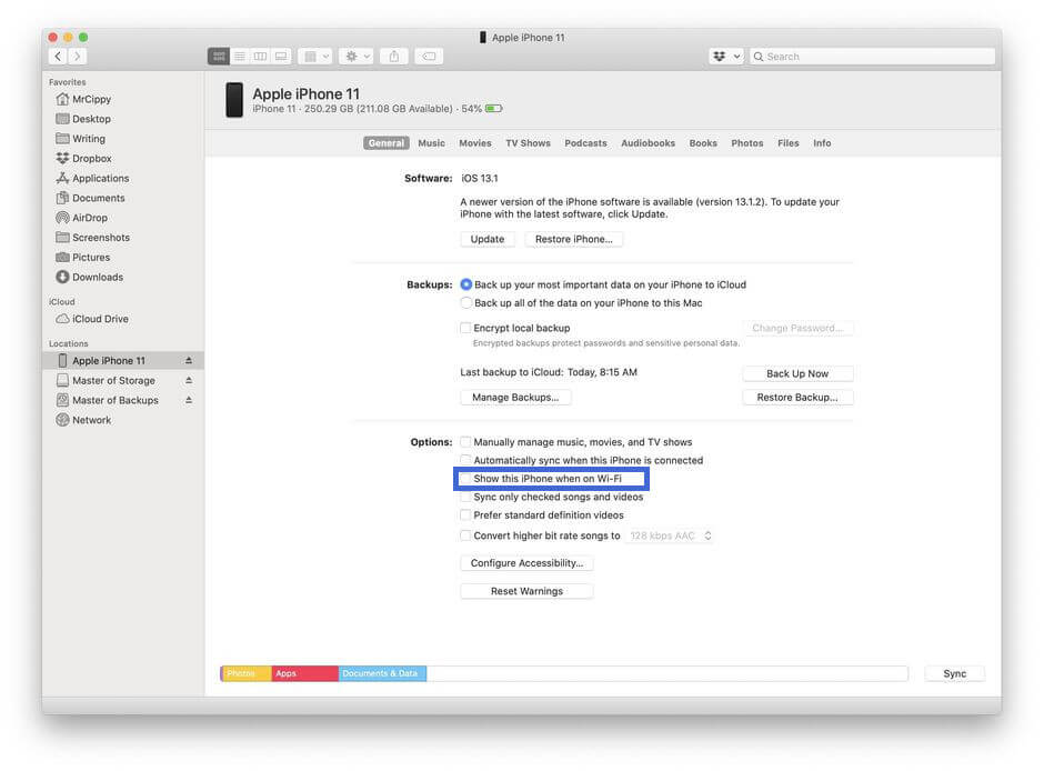 sync data with Wi-Fi