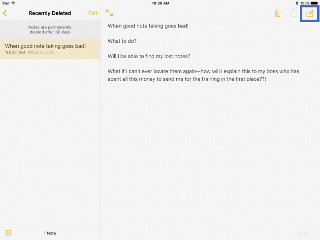 recover recently deleted notes iPad