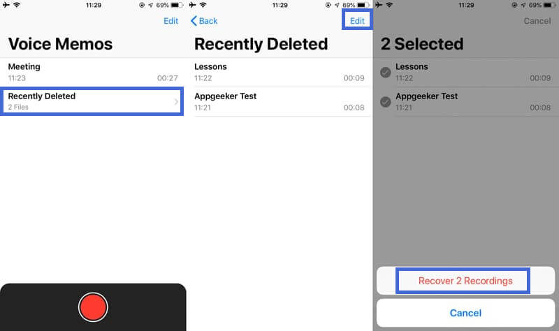 recover deleted voice memos from recently deleted folder