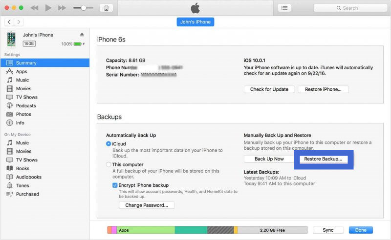 restore photos from iTunes backup