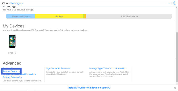 restore contacts from iCloud.com