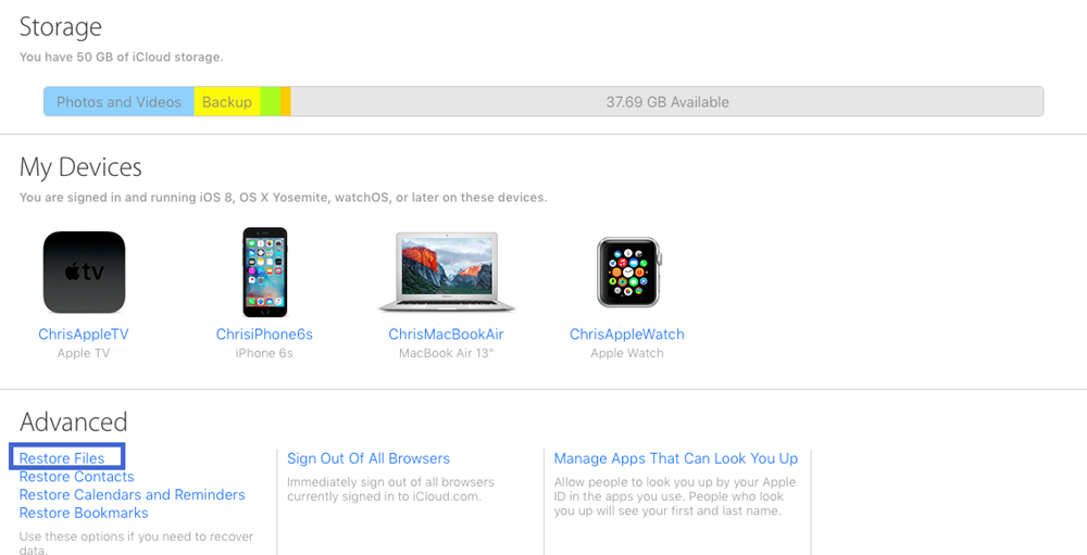 restore files from iCloud.com