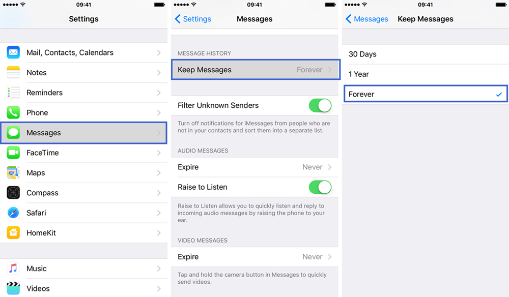 text message history setting