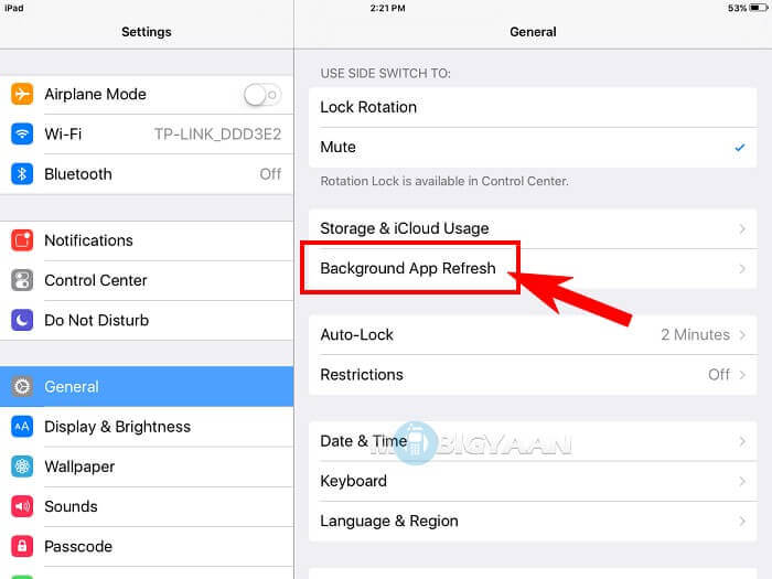 Disable Background App Refresh for ipad battery drains fast