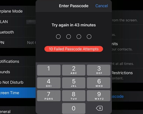 10 failed Screen Time passcode attempts