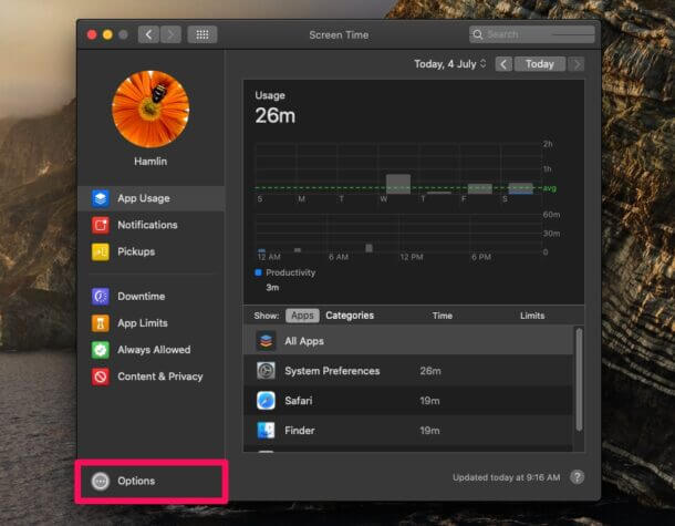 mac screen time option