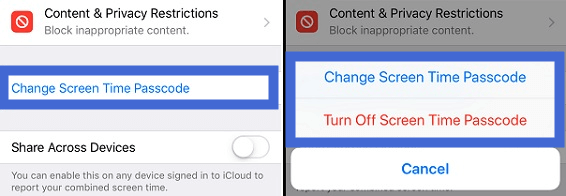 change or turn off screen time passcode
