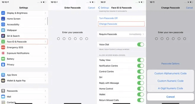 change the passcode in settings
