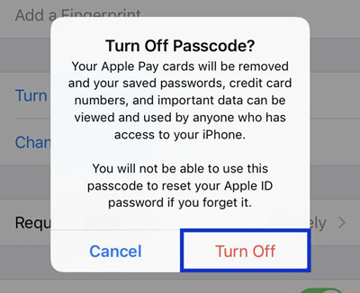 confirm to turn off passcode
