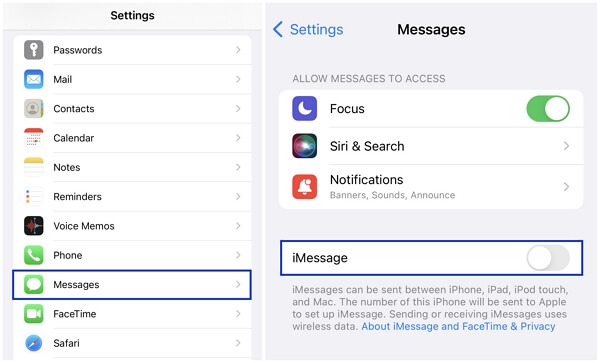 disable iMessages