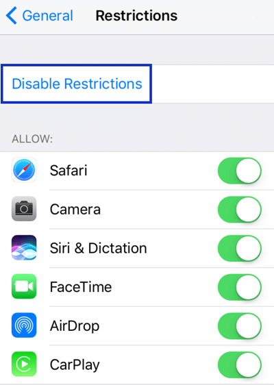 disable restrictions