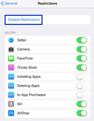 disable restrictions