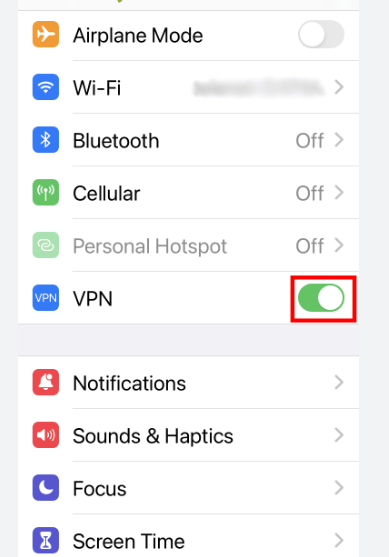 disable vpn on iphone