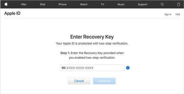 reset password with recovery key