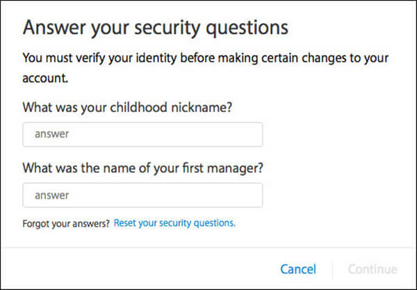 reset password with security answer questions