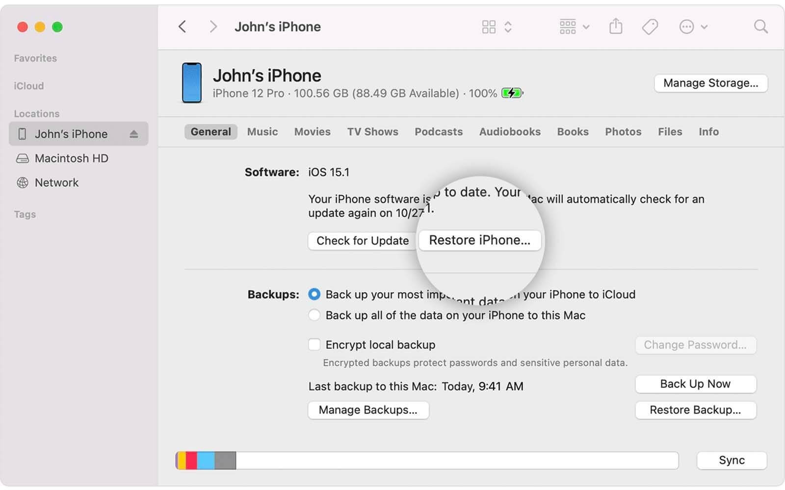 find your iphone in itunes and click restore