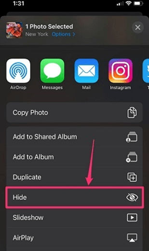 hide button from the popped up menu