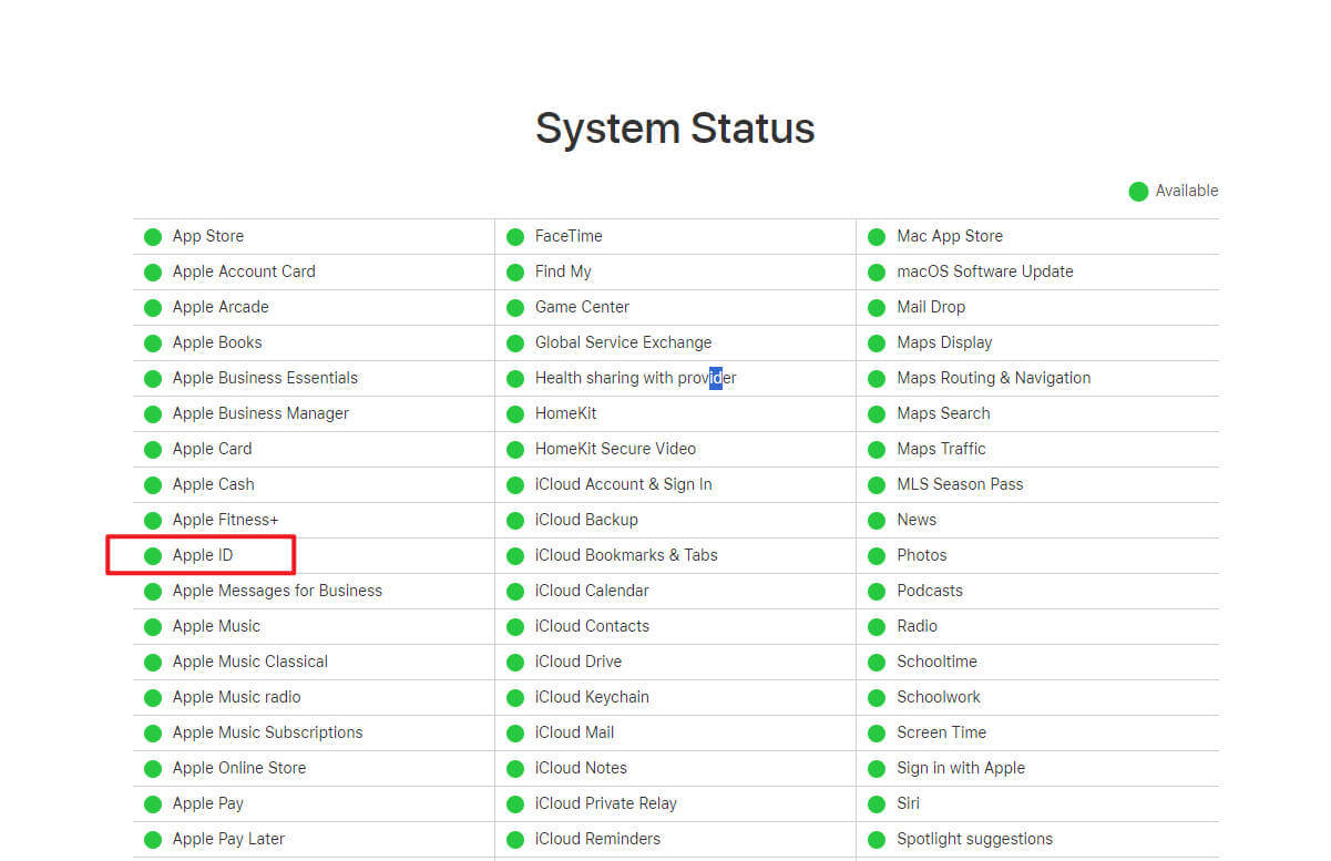 check apple serve status on systemstatus