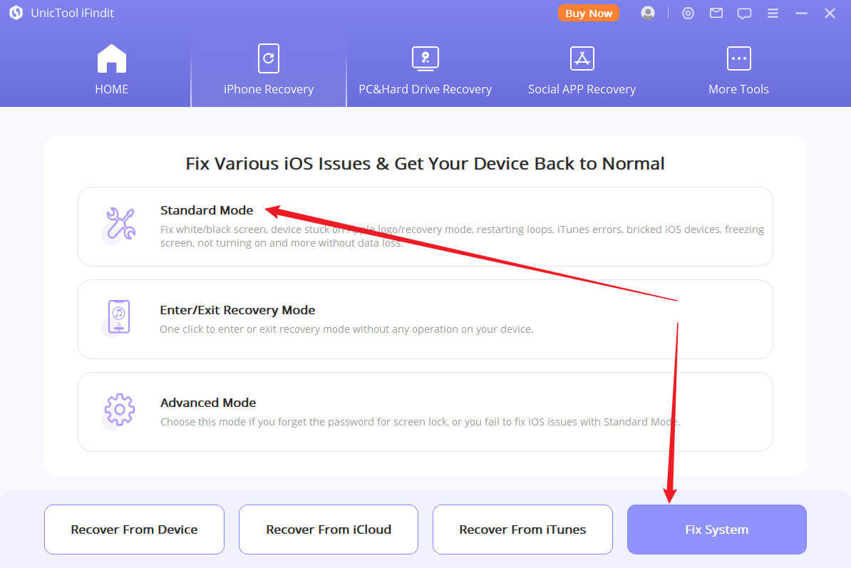 choose standard mode to upgrade ios system