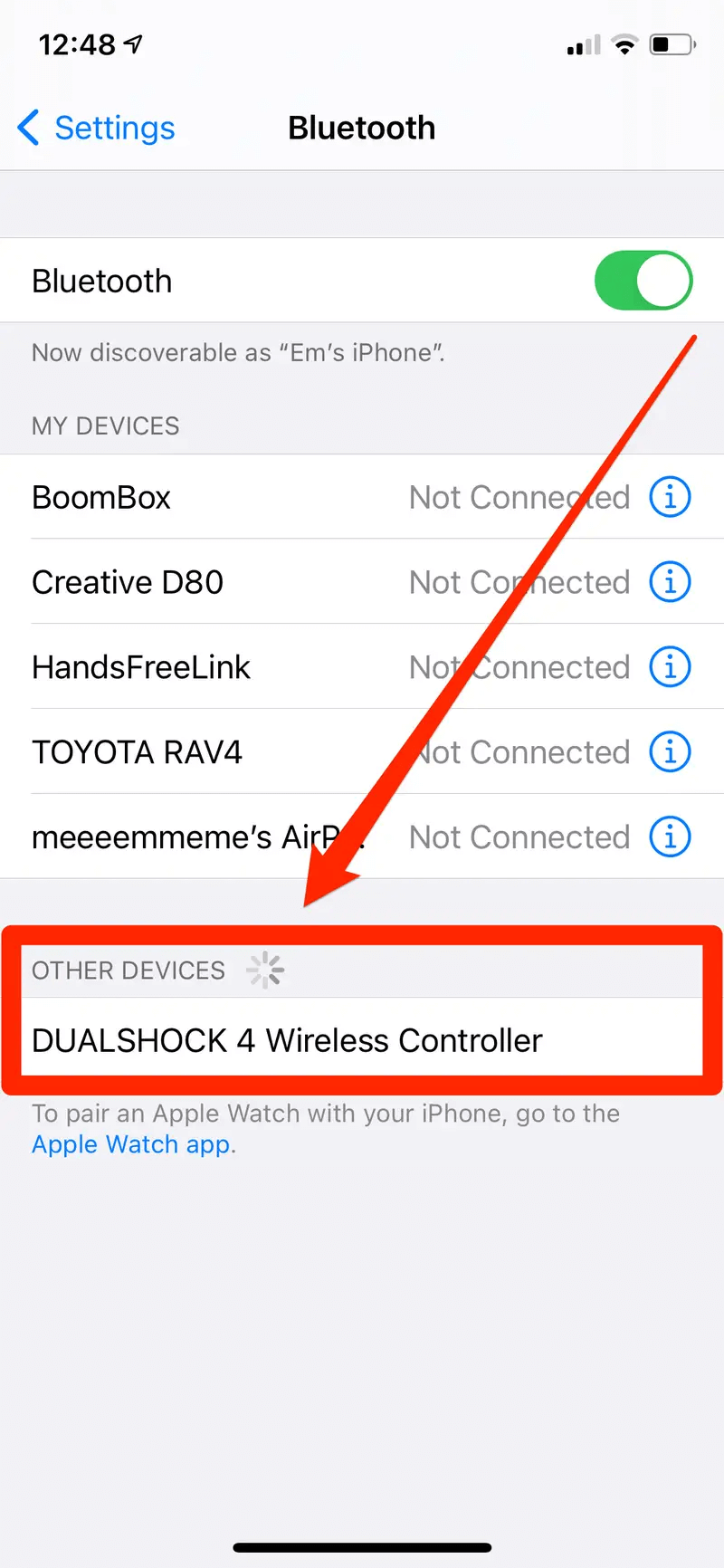 click ps4 bluetooth device name to iphone with ps4