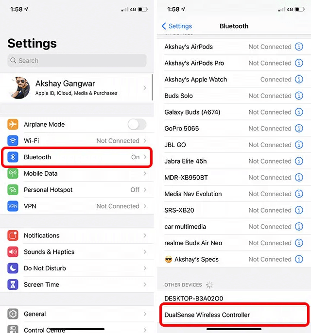 click ps5 bluetooth device name to ipad with ps5